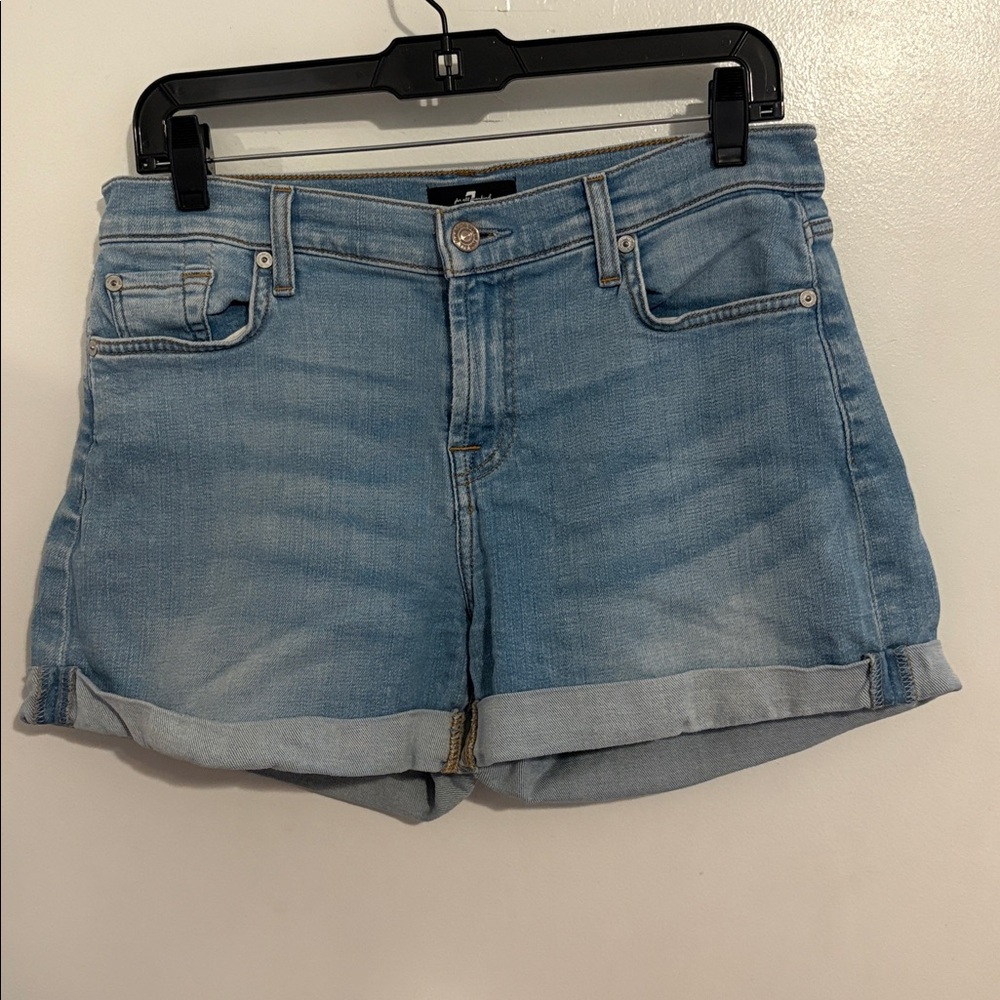 7 For All Mankind Light Wash Mid Roll Cuffed Denim Shorts 28 - Picture 2 of 9